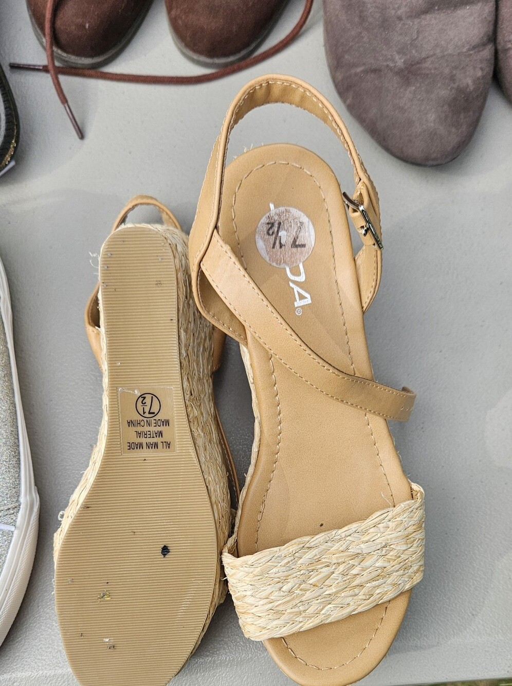 Woven Strap Tan Women's Wedge Sandals